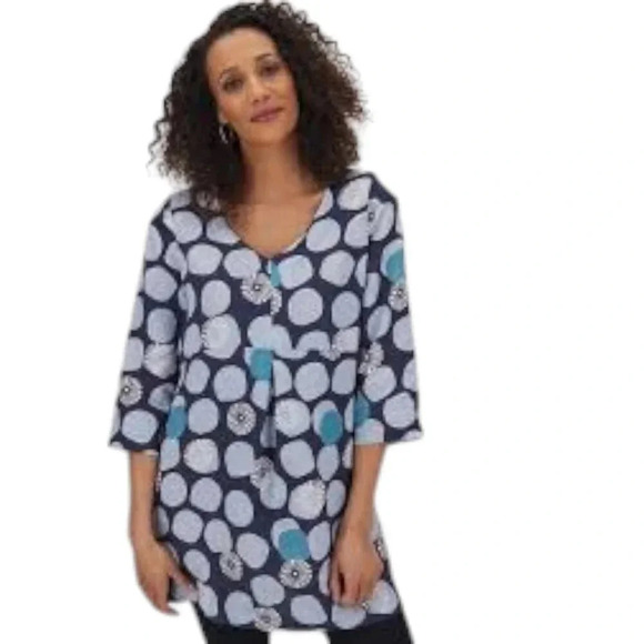 White Stuff Linen Tunic Top Shirt Blue Polka Dot Floral Size 6 - Picture 2 of 12